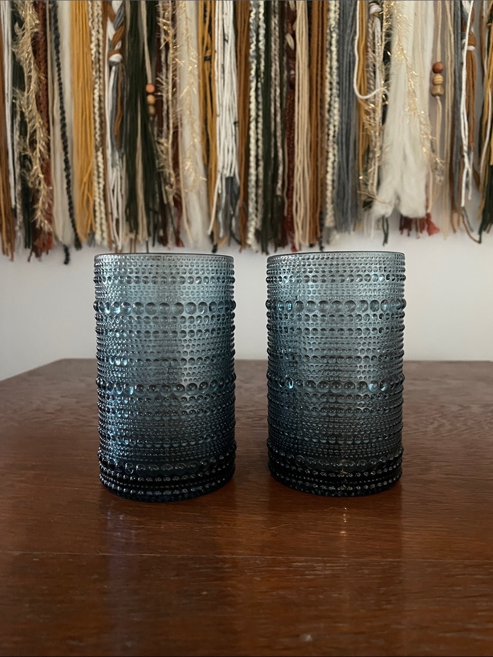 Hobnail drinking glasses in ocean blue